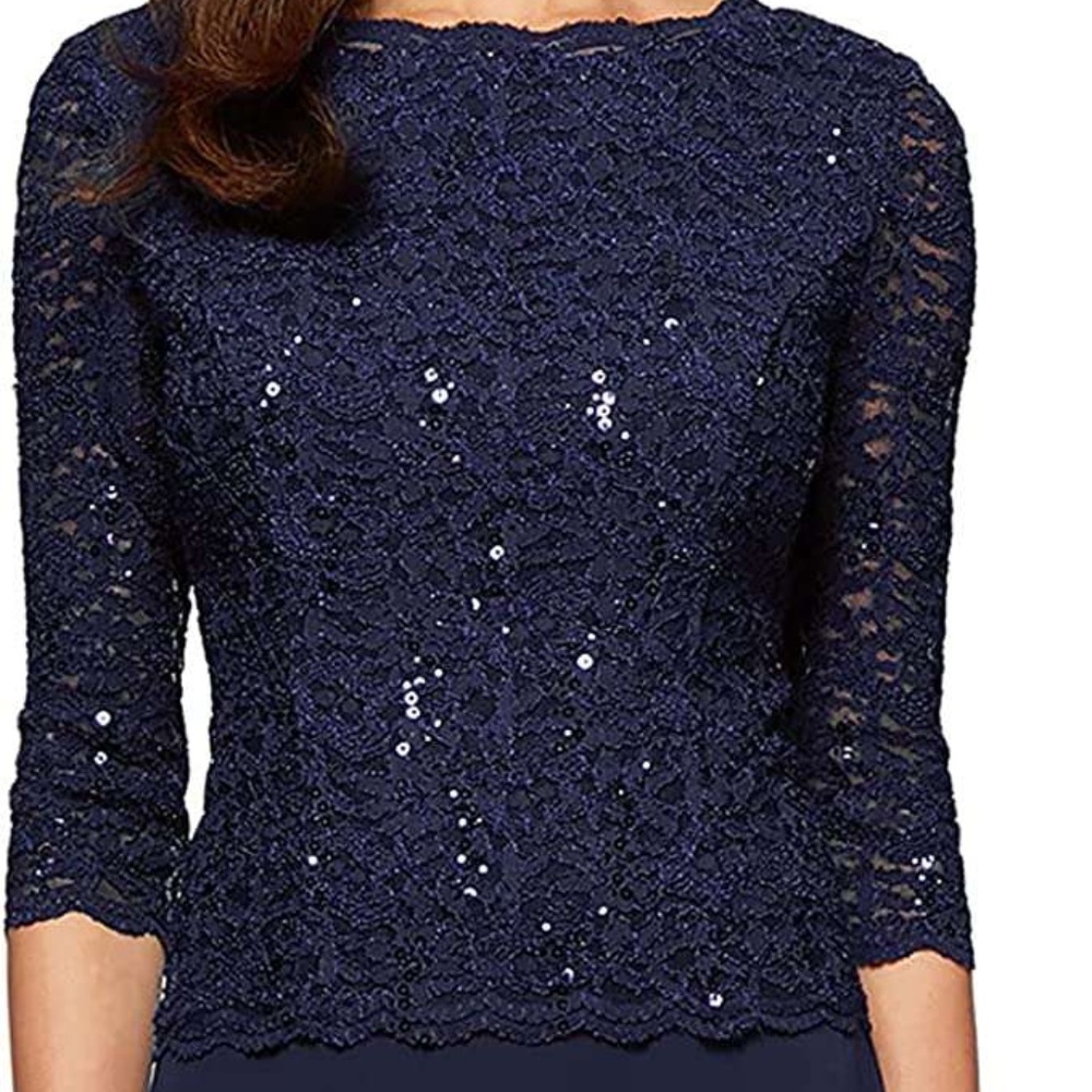 Alex Evenings Women's Long Mock Sequin Lace Bodice and Illusion Dress Size 8